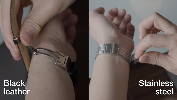 Image of wearing genuine leather belt and stainless steel belt