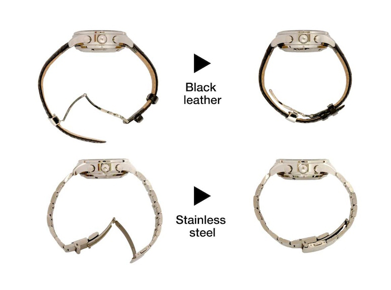 Picture of open and closed genuine leather and stainless steel belts