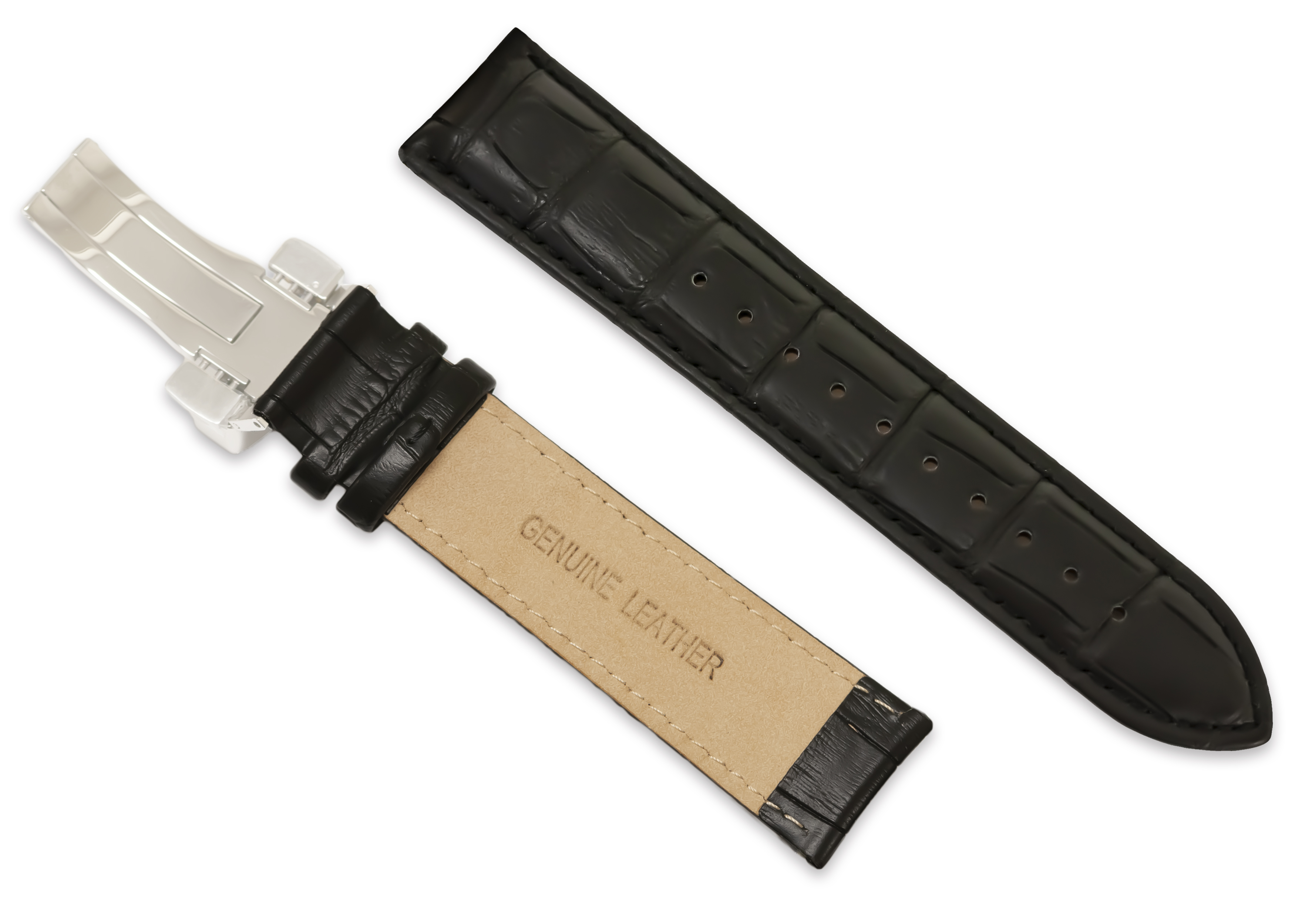 Picture of the front and back of the black genuine leather belt